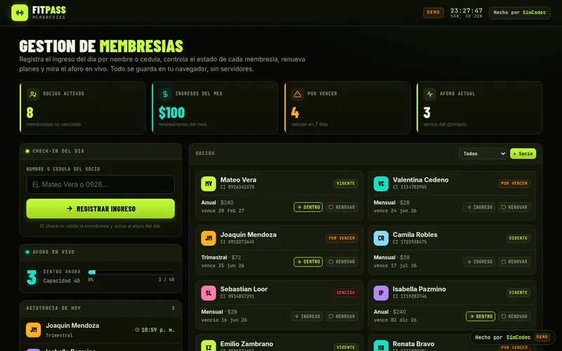 Membresias de gimnasio