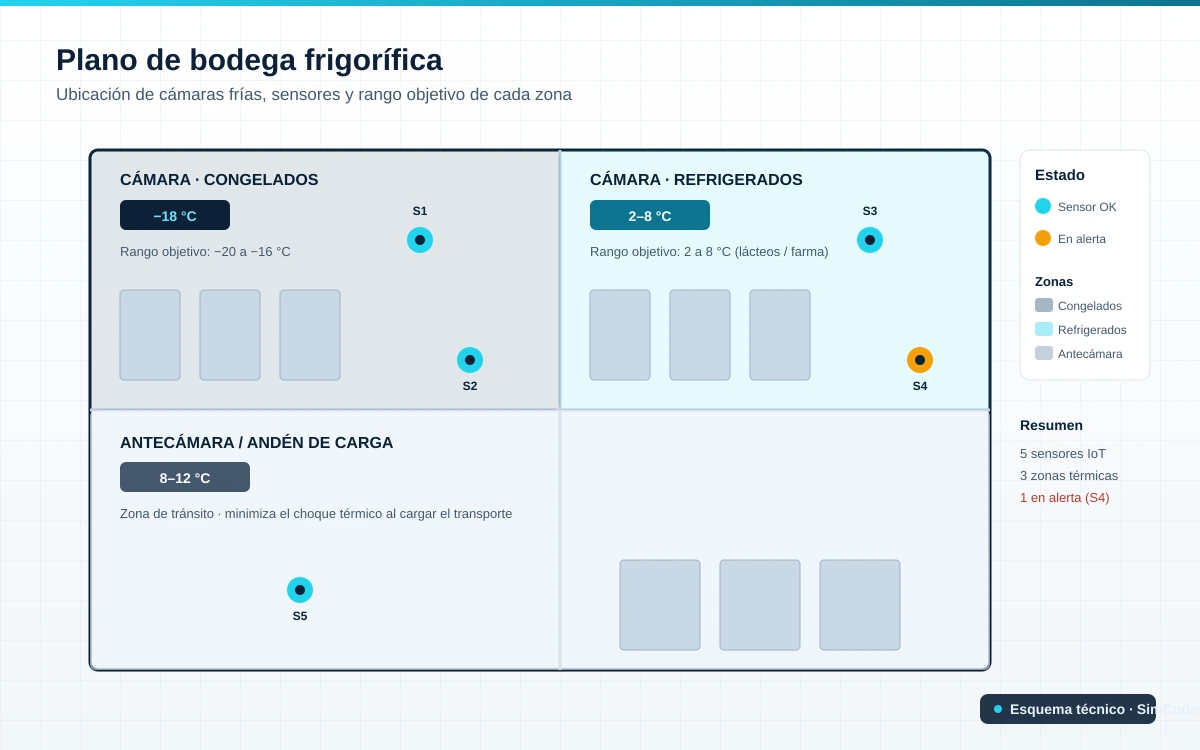Plano de bodega frigorífica y rangos