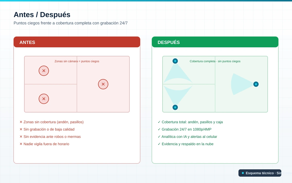 Antes y después de la cobertura de cámaras