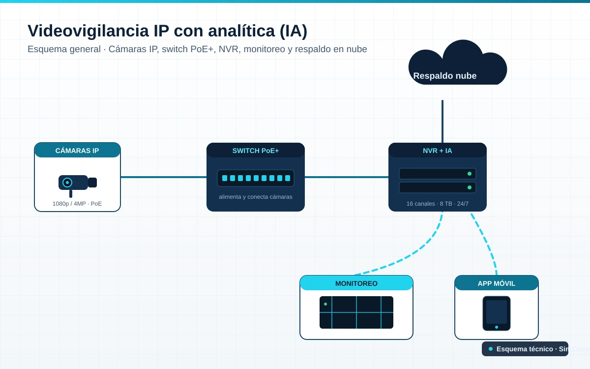 Esquema general de videovigilancia IP con analítica